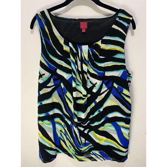 212 Collection Sleeveless Zebra Print Top With Pleats In Blue & Yellow - Size L - Picture 1 of 3